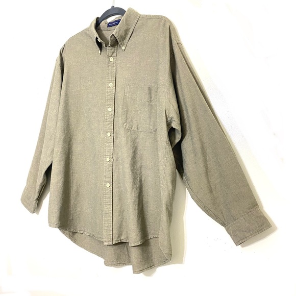 American Khakis OLIVE GREEN collared long sleeve button down shirt size L - Picture 7 of 9